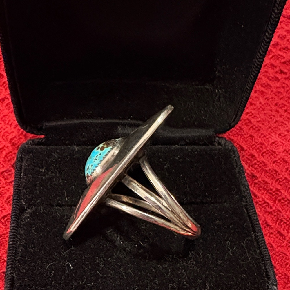 Sterling Silver Turquoise Statement Ring - Shadow Box Setting - Picture 2 of 2